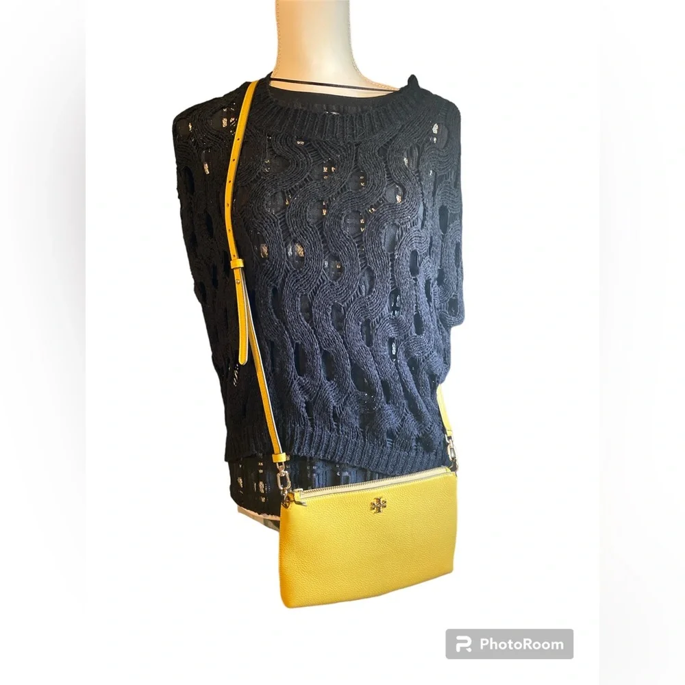 Tory Burch Mercer Pebbled Leather Crossbody Bag Yellow Mustard